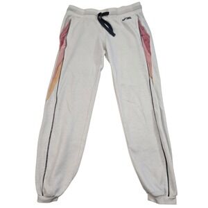 Rip Curl S Jogger Sweatpants Cream Multi-Color Side Stripe Retro Surf Beach 90s
